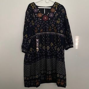 Gudrun Sjogrun folk art dress with embroidery 39 inches long